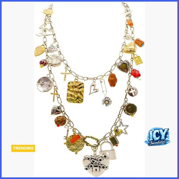 Gold Plated Chunky Heart Charm Link Chain Necklace